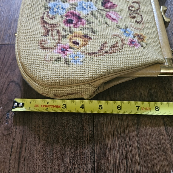 Hand Made Petit Point Needlepoint Floral Roses Tapestry Evening Bag Vintage Used - Picture 7 of 12